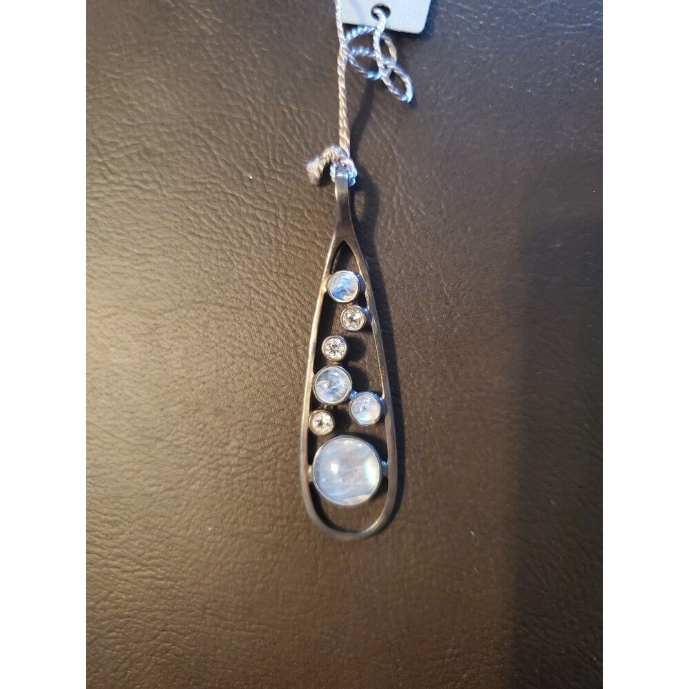 Starborn Creations 925 Sterling Silver Rainbow Moonstone And White Topaz Pendant